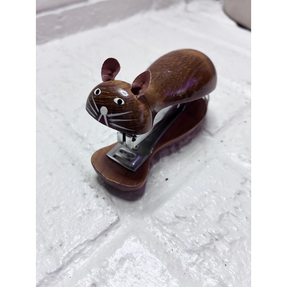 Vintage Novelty Wooden Mouse Stapler - Made in Japan